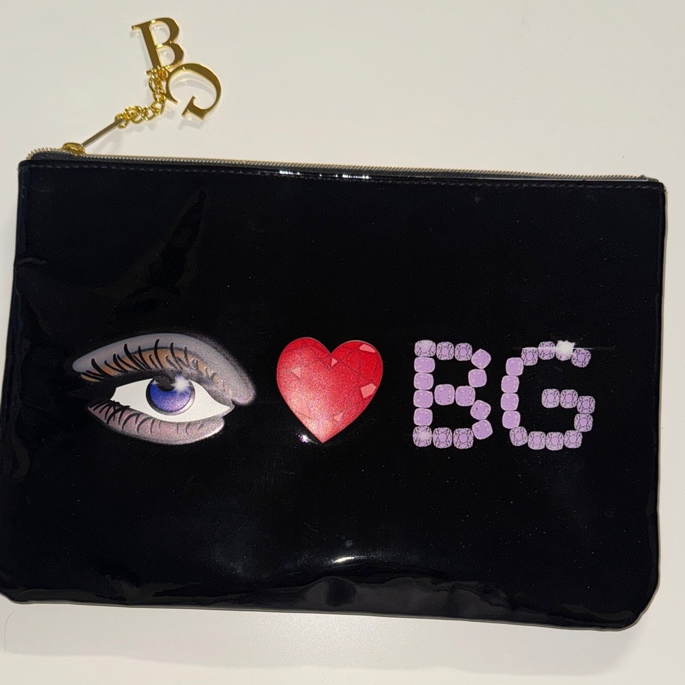BG Black Patten Leather Clutch Bag with Eye and Heart Design